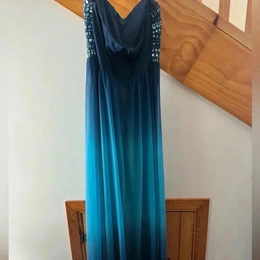 Strapless Blue Rhinestone Ombré Prom Dress - Picture 2 of 5